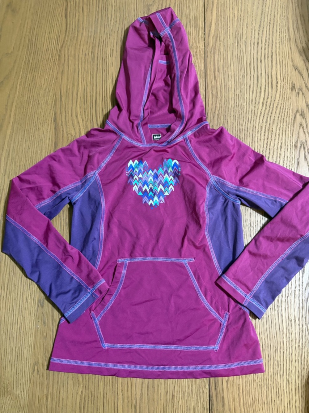 REI Girls' Magenta Hooded Active Top with Purple Trim